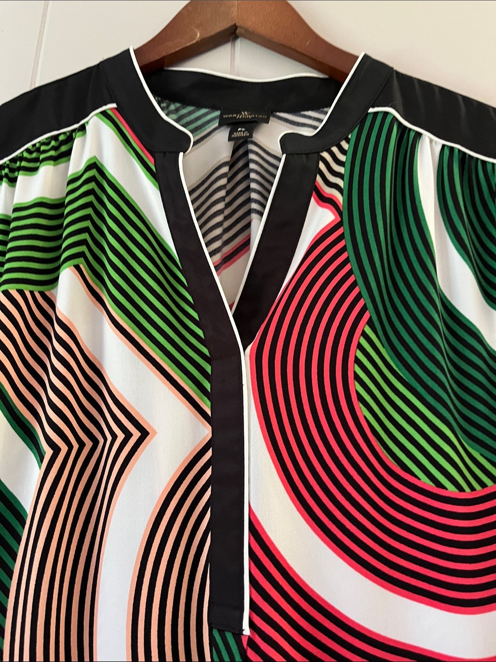 Worthington Multicolor Geometric Cap-Sleeve Blouse - Green, Red, Black, White - Picture 8 of 12